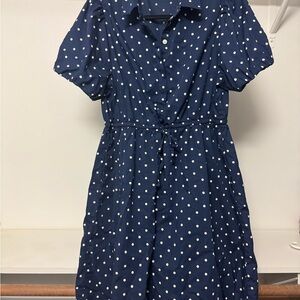 J. Crew Navy Polka Dot Midi Dress